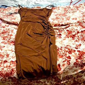 Brown slit open dress